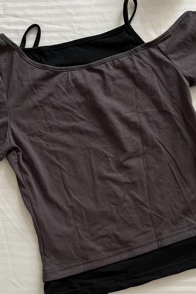 Füme Embrace The Chaos Ek Askılı Y2K Kısa Kollu Full Body Crop