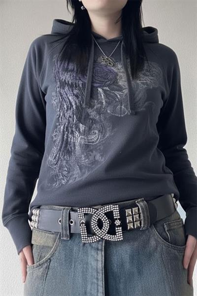 Füme Purple Rose Gothiac Cyber Grunge Y2K Kapüşonlu Unisex Sweatshirt