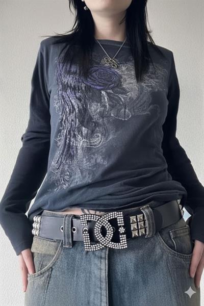 Füme Purple Rose Gothic Cyber Grunge Unisex İnce Sweatshirt