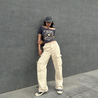 Füme Vintage MoodyGirl Omuz Açık Kısa Kollu Crop