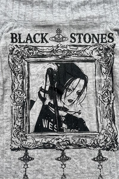 Gri Black Stones Nana Goth Girl Manga İspanyol Kol Y2K Uzun Kollu Crop