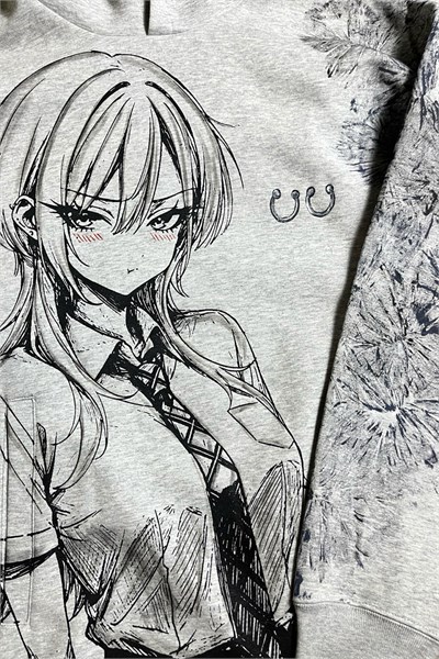Gri Melanj Anime Gİrl Manga Gotik Y2K Unisex Kapüşonlu Sweatshirt