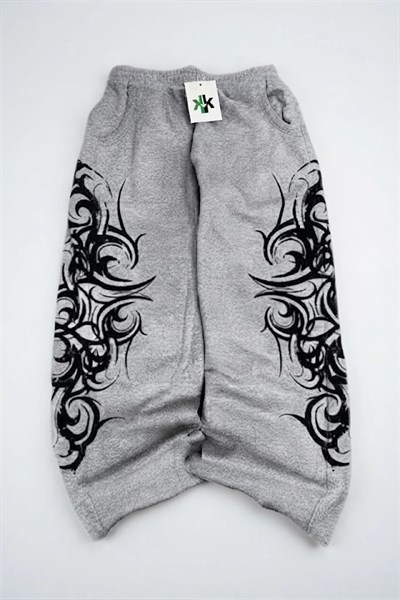 Gri Melanj Gotik Tribal Y2K Beli Lastikli Eşofman