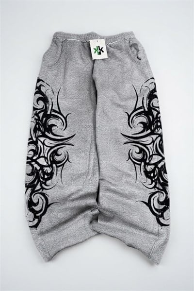Gri Melanj Gotik Tribal Y2K Beli Lastikli Eşofman