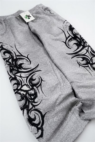 Gri Melanj Gotik Tribal Y2K Beli Lastikli Eşofman