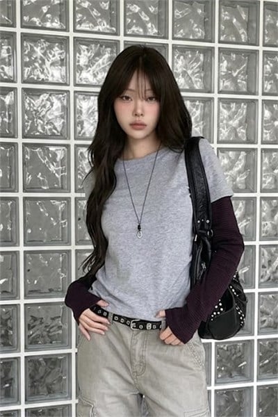 Gri Mürdüm Kollu Y2K Unisex Sweatshirt