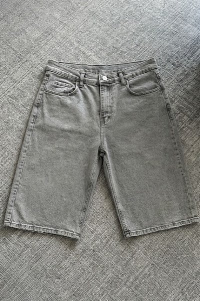 Gri Taşlamalı Düz Y2K unisex Baggy Şort