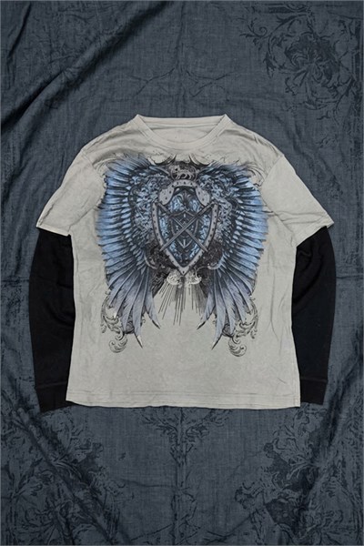 Gri Wing & Shield Gotik Siyah Kollu Unisex Sweatshirt
