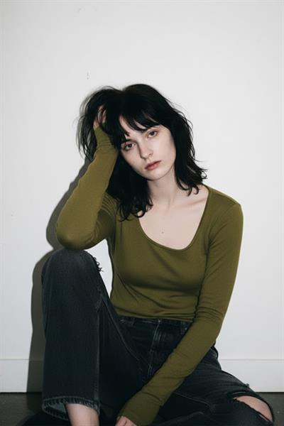 Haki Basic Y2K Uzun Kollu Crop