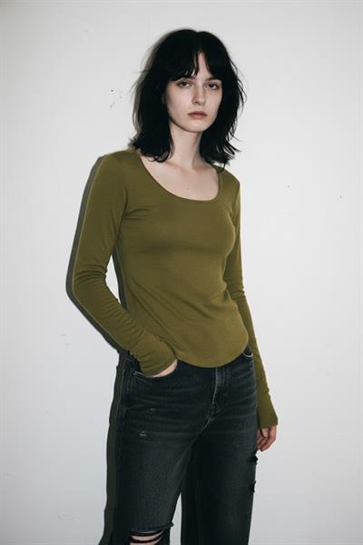 Haki Basic Y2K Uzun Kollu Crop