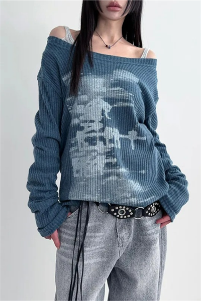 İndigo Vintage Lost Omuz Dekolteli Sweatshirt