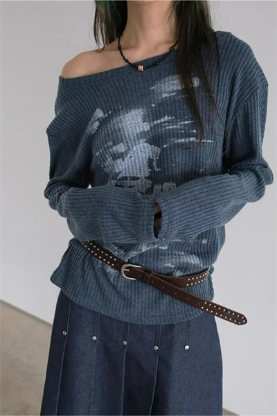 İndigo Vintage Lost Omuz Dekolteli Sweatshirt