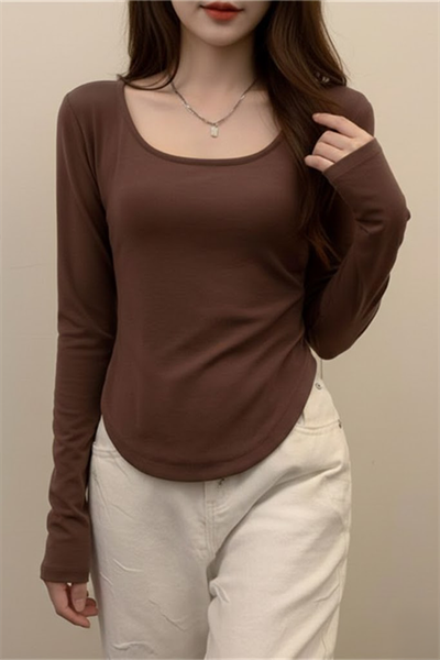 Kahverengi Basic Uzun Kollu Crop