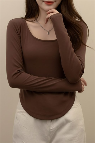 Kahverengi Basic Uzun Kollu Crop