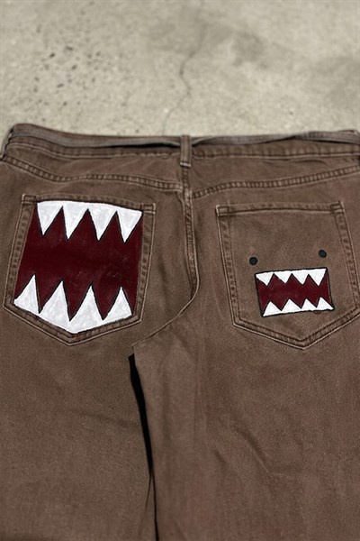 Kahverengi Domo-Kun Y2K Unisex Baggy Pantolon