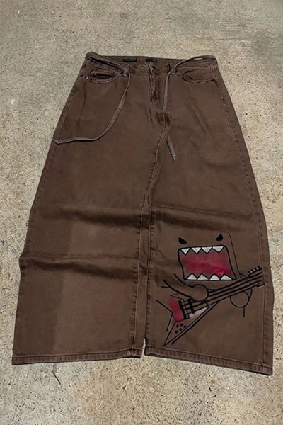 Kahverengi Domo-Kun Y2K Unisex Baggy Pantolon
