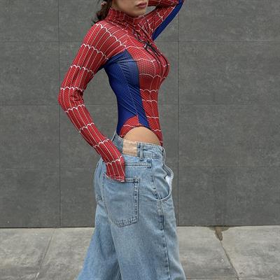 Kırmızı Spider Çıtçıtlı Uzun Kollu Body