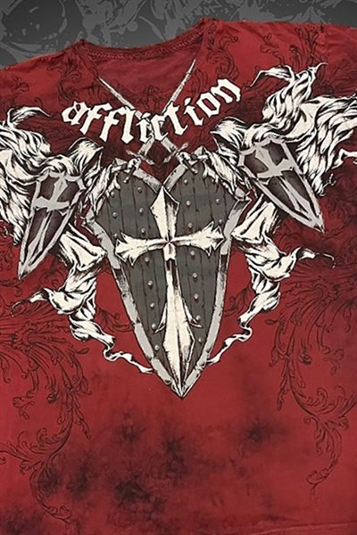 Kırmızı Yıkamalı Affliction Shield Sword Gotik Y2K Unisex T-Shirt