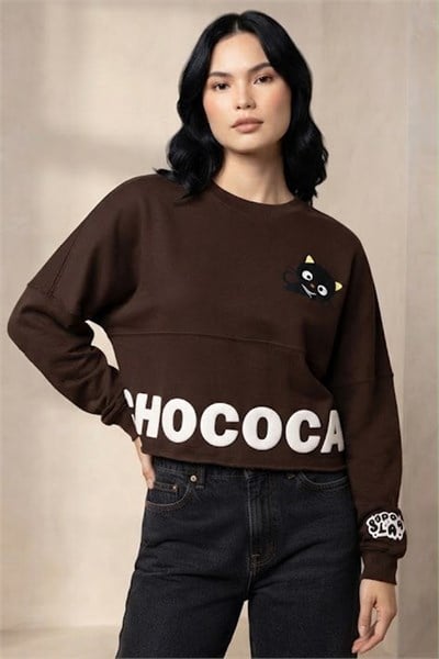 Koyu Kahveregni CHOCOCAT Y2K Crop Sweatshirt