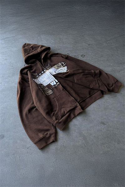 Koyu Kahverengi Wear Y2K Unisex Kapüşonlu Unsiex Hırka