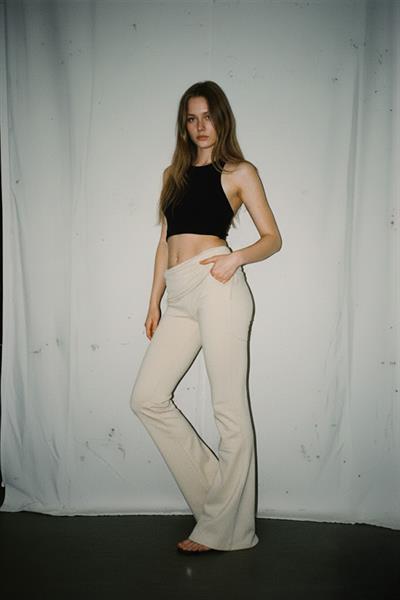 Krem Slim Fit İspanyol Paça Y2K Eşofman 