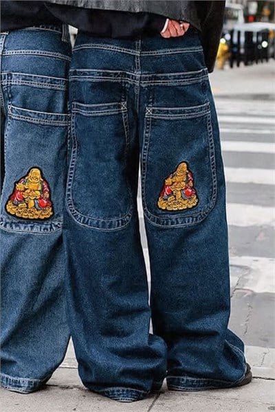 Lacivert Buddha Streerwear Y2K Unisex Baggy Pantolon