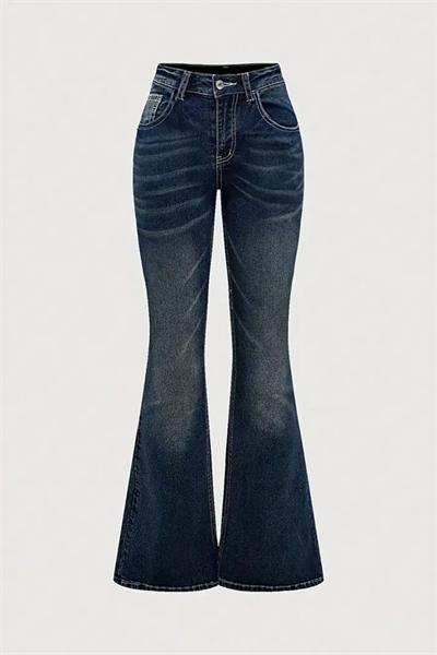 Lacivert Butterfly Cep Detaylı İspanyol Paça Y2K Pantolon