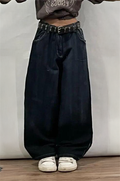 Lacivert Dragon Vintage Yıkamalı Baggy Y2K Pantolon