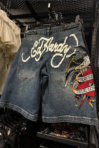 Lacivert Ed Hardy Grafiti Harajuku Y2K Şort