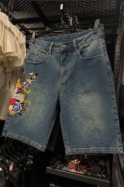 Lacivert Ed Hardy Grafiti Harajuku Y2K Şort
