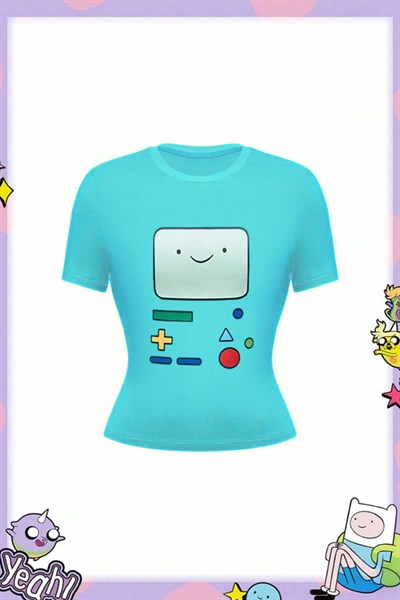 Mavi Adventure Time BMO Face Y2K Kısa Kollu Crop