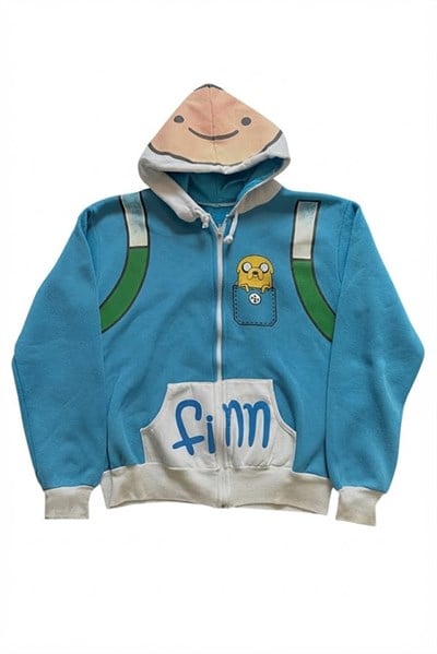 Mavi Adventure Time Finn Unisex Kapüşonlu Hırka