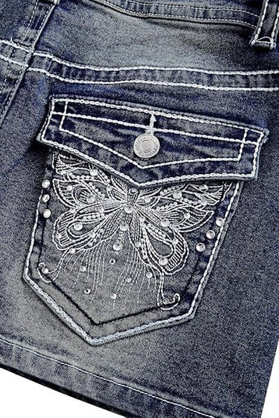 Mavi Butterfly İşlemeli Harajuku Y2K Kot Etek