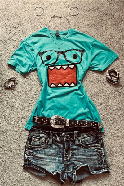 Mavi Domo Kun Harajuku Y2K Kısa Kollu Crop