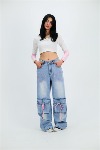 Mavi Jean Heart & Ribbon Cepli Baggy Kot Pantolon
