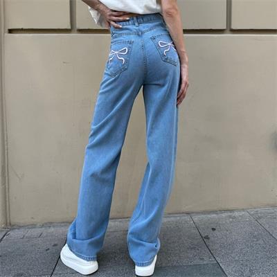 Mavi Jean Kurdele Nakışlı Baggy Kot Pantolon