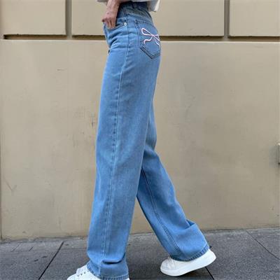 Mavi Jean Kurdele Nakışlı Baggy Kot Pantolon