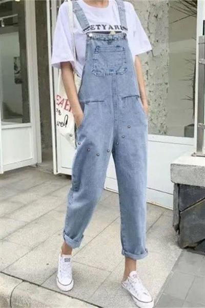 Mavi Kanguru Cepli Askılı Kot Salopet Tulum