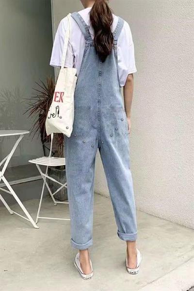 Mavi Kanguru Cepli Askılı Kot Salopet Tulum