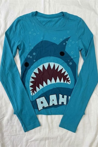 Mavi Shark AAHH! Y2K Uzun Kollu Crop