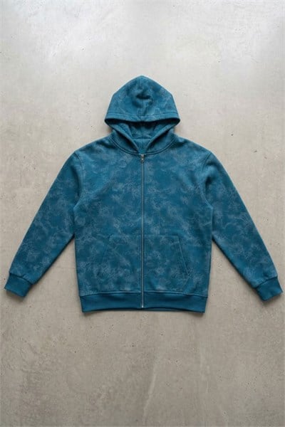 Mavi Sisli Streetwear Kapüşonlu Unisex Hırka