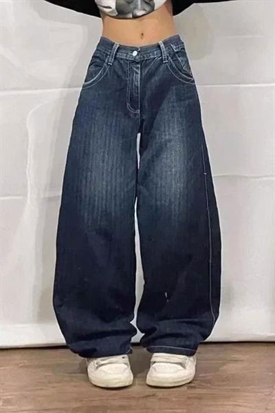 Mavi Skater Skull Arka Cep Yamalı Baggy Pantolon