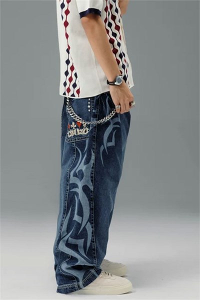 Lacivert Tribal Gotik High Roller Y2K Unisex Baggy Pantolon