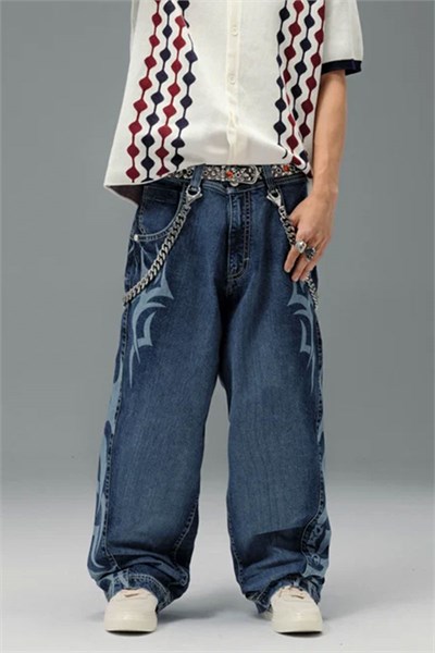 Lacivert Tribal Gotik High Roller Y2K Unisex Baggy Pantolon