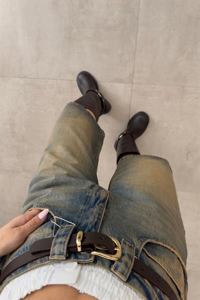 Mavi Vintage Kahverengi Taşlanmış Yıkamalı Retro Kısa Paçalı Kot Şortolon