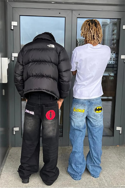 Mavi Yarasa Taşlamalı Harajuku Baggy Pantolon