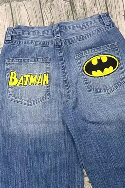 Mavi Yarasa Taşlamalı Harajuku Baggy Pantolon