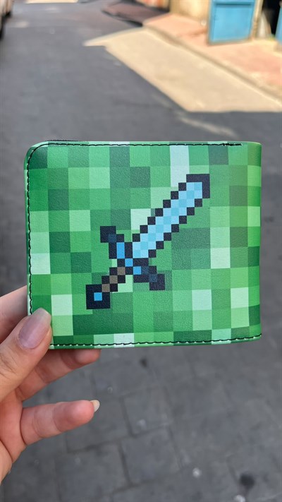 Minecraft Creeper Face ve Elmas Kılı. Erkek Cüzdan