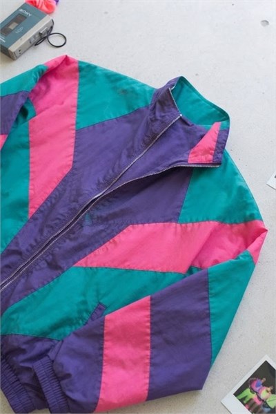 Mor Retro Windbreaker 80s Vintage Y2K Unisex Hırka