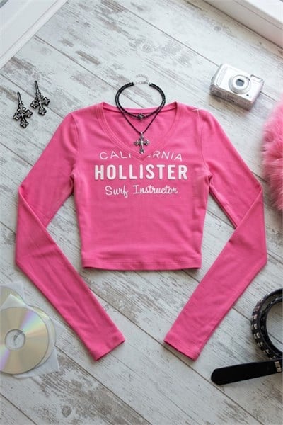Pembe California Hollister Y2K Uzun Kollu Crop